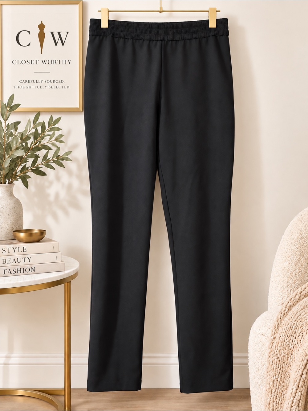 Kate Spade New York Black Side Zip Stretch Pants Size 8 Gold Zipper